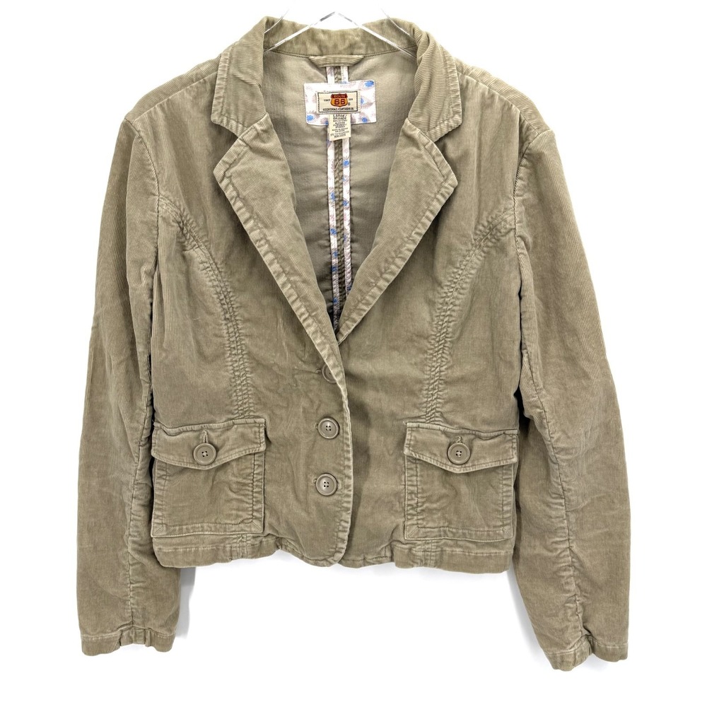 Y2K 90s Route 66 Corduroy‎ Blazer Jacket Size L Button Front Casual Work Beige